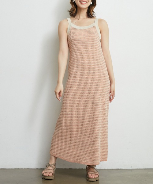 RETRO GIRL（レトロガール）の「ワッフルニットキャミOP（ワンピース・レディース・オレンジ/ブラウン/ブルー・FREE）」の3枚目の写真