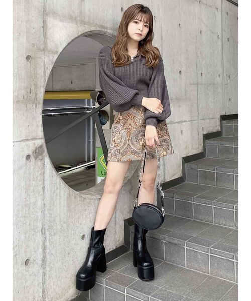 MURUA（ムルーア）の「ZIPショートニット【WEB限定ジップニット】（ニット/セーター・レディース・グレー/オレンジ/ブルー/グリーン/アイボリー・FREE）」の14枚目の写真