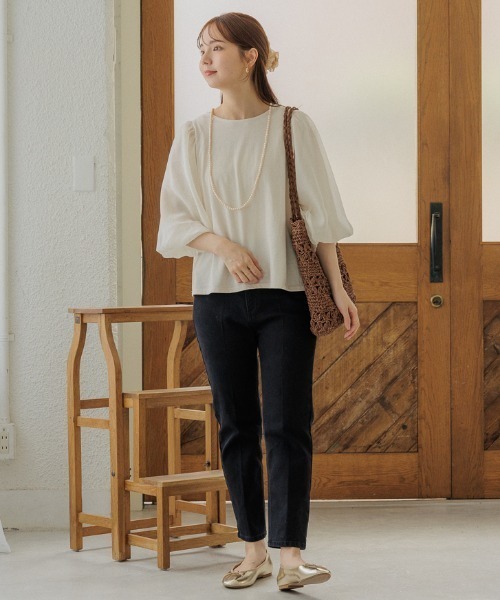 flower（フラワー）の「フェミニンバルーントップ（Tシャツ/カットソー・レディース・アイボリー/ブラウン・FREE）」の7枚目の写真