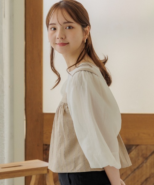 flower（フラワー）の「フェミニンバルーントップ（Tシャツ/カットソー・レディース・アイボリー/ブラウン・FREE）」の11枚目の写真