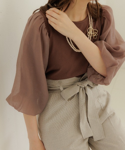 flower（フラワー）の「フェミニンバルーントップ（Tシャツ/カットソー・レディース・アイボリー/ブラウン・FREE）」の18枚目の写真