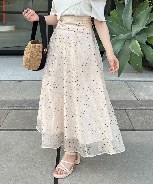 one after another NICE CLAUP(ワンアフターアナザーナイスクラップ)の「【S/Mサイズあり】バックレースアップフレアスカート(スカート・レディース・ブラック/ブラック系その他/ホワイト系その他/ドット・MEDIUM/SMALL)」の4枚目の写真