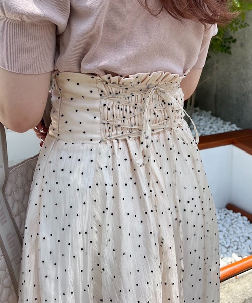 one after another NICE CLAUP(ワンアフターアナザーナイスクラップ)の「【S/Mサイズあり】バックレースアップフレアスカート(スカート・レディース・ブラック/ブラック系その他/ホワイト系その他/ドット・MEDIUM/SMALL)」の13枚目の写真