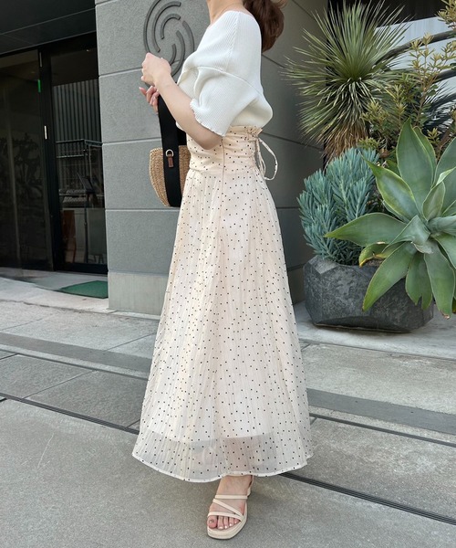 one after another NICE CLAUP(ワンアフターアナザーナイスクラップ)の「【S/Mサイズあり】バックレースアップフレアスカート(スカート・レディース・ブラック/ブラック系その他/ホワイト系その他/ドット・MEDIUM/SMALL)」の16枚目の写真