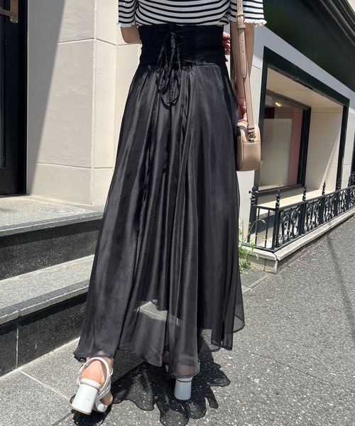 one after another NICE CLAUP(ワンアフターアナザーナイスクラップ)の「【S/Mサイズあり】バックレースアップフレアスカート(スカート・レディース・ブラック/ブラック系その他/ホワイト系その他/ドット・MEDIUM/SMALL)」の15枚目の写真