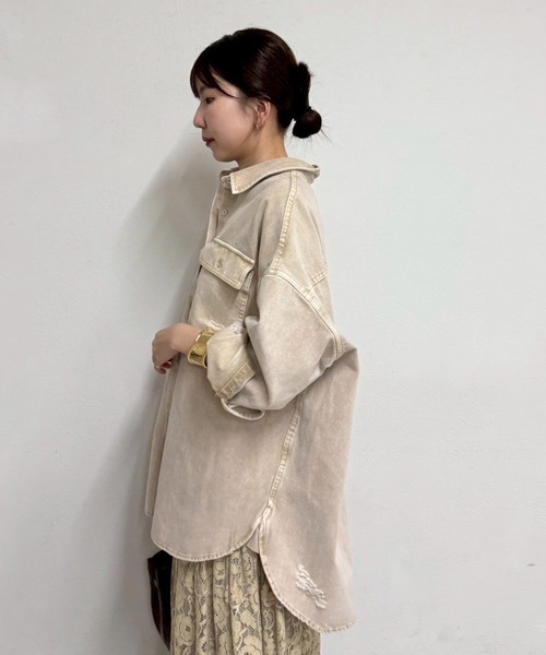 loungedress ダメージデニムシャツ Loungedress ブラウス シャツ ダメージデニムシャツ レディース