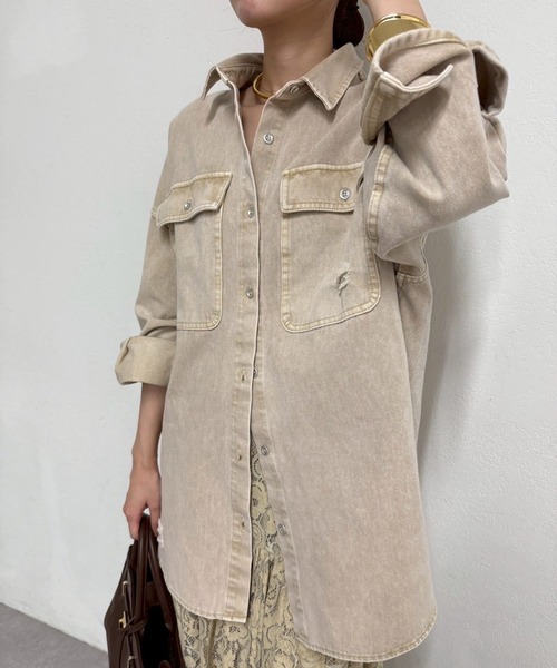 loungedress ダメージデニムシャツ Loungedress ブラウス シャツ ダメージデニムシャツ レディース