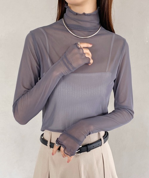 MYMOOD.(マイムード)の「フィンガーホール メロウハイネックシアートップス(その他トップス・レディース・グレー/グリーン/アイボリー/ブラック/ホワイト/ピンク・FREE)」の4枚目の写真