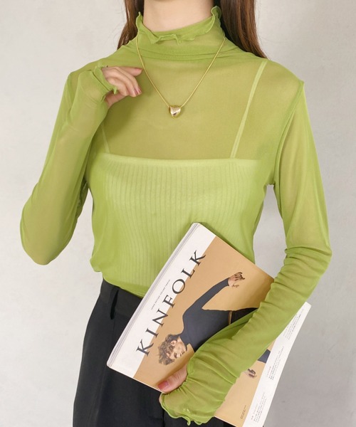 MYMOOD.(マイムード)の「フィンガーホール メロウハイネックシアートップス(その他トップス・レディース・グレー/グリーン/アイボリー/ブラック/ホワイト/ピンク・FREE)」の5枚目の写真