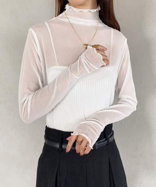 MYMOOD.(マイムード)の「フィンガーホール メロウハイネックシアートップス(その他トップス・レディース・グレー/グリーン/アイボリー/ブラック/ホワイト/ピンク・FREE)」の7枚目の写真