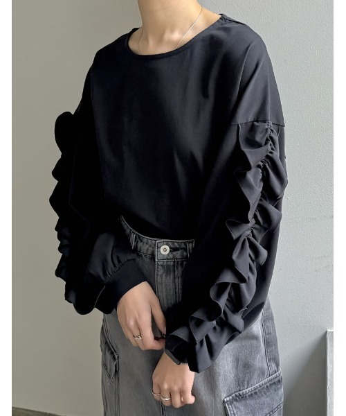 セール】[販売枚数8千枚突破！][1枚でこなれ見え]袖フリル長袖