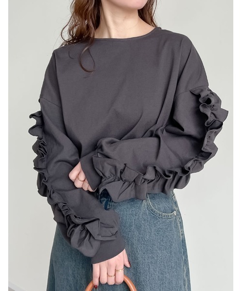 セール】[販売枚数8千枚突破！][1枚でこなれ見え]袖フリル長袖