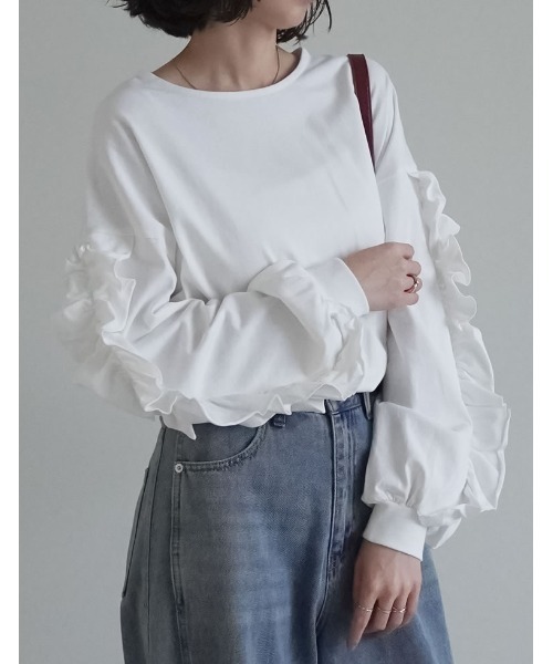 セール】[販売枚数8千枚突破！][1枚でこなれ見え]袖フリル長袖