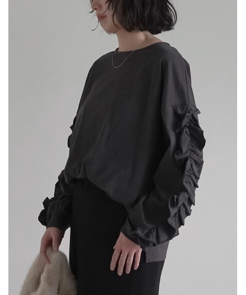 Re:EDIT（リエディ）の「[販売枚数8千枚突破！][1枚でこなれ見え]袖フリル長袖カットソー（Tシャツ/カットソー・レディース・ホワイト/ブラック/チャコールグレー・LARGE/MEDIUM）」の20枚目の写真