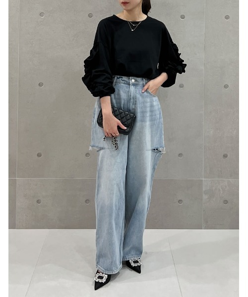 Re:EDIT（リエディ）の「[販売枚数8千枚突破！][1枚でこなれ見え]袖フリル長袖カットソー（Tシャツ/カットソー・レディース・ホワイト/ブラック/チャコールグレー・LARGE/MEDIUM）」の18枚目の写真