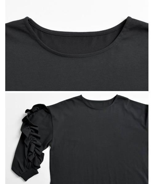 Re:EDIT（リエディ）の「[販売枚数8千枚突破！][1枚でこなれ見え]袖フリル長袖カットソー（Tシャツ/カットソー・レディース・ホワイト/ブラック/チャコールグレー・LARGE/MEDIUM）」の8枚目の写真