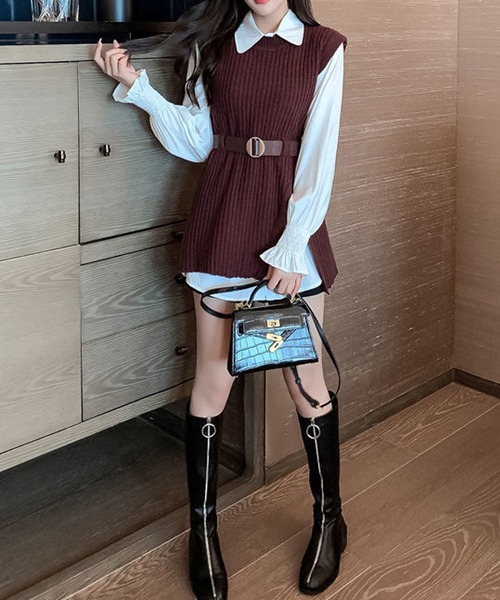 Amulet(アミュレット)の「ニットベストセットアップ(ベスト・レディース・ブラック/ベージュ/ブルー/ブラウン/ピンク・FREE)」の7枚目の写真