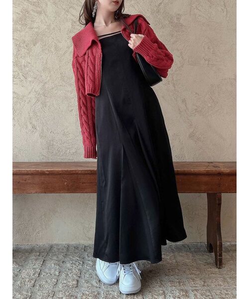 dazzlin（ダズリン）の「ビッグカラーケーブルZIPカーディガン（カーディガン/ボレロ・レディース・レッド/チャコールグレー/オフホワイト・FREE）」の6枚目の写真