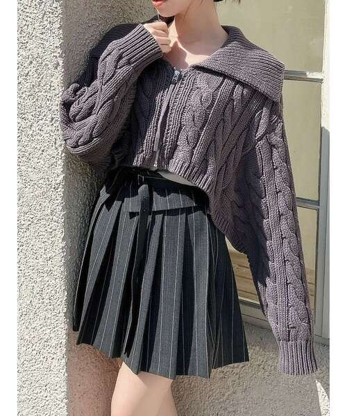 dazzlin（ダズリン）の「ビッグカラーケーブルZIPカーディガン（カーディガン/ボレロ・レディース・レッド/チャコールグレー/オフホワイト・FREE）」の17枚目の写真