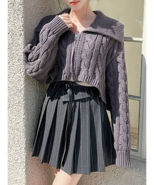 dazzlin（ダズリン）の「ビッグカラーケーブルZIPカーディガン（カーディガン/ボレロ・レディース・レッド/チャコールグレー/オフホワイト・FREE）」の16枚目の写真