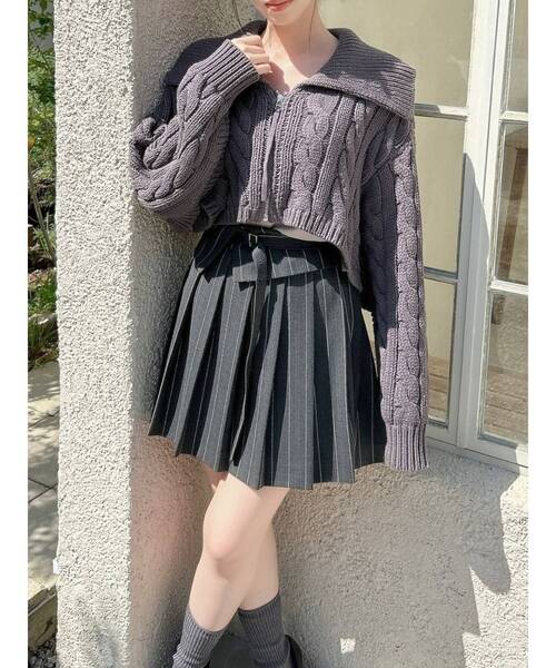 dazzlin（ダズリン）の「ビッグカラーケーブルZIPカーディガン（カーディガン/ボレロ・レディース・レッド/チャコールグレー/オフホワイト・FREE）」の14枚目の写真