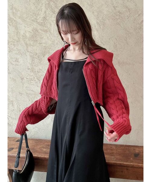 dazzlin（ダズリン）の「ビッグカラーケーブルZIPカーディガン（カーディガン/ボレロ・レディース・レッド/チャコールグレー/オフホワイト・FREE）」の20枚目の写真
