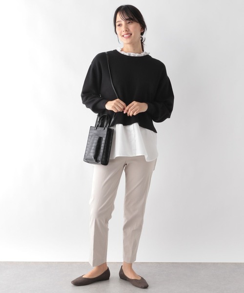 GLOBAL WORK(グローバルワーク)の「メルティ布帛ドッキングプルオーバー/906683(ニット/セーター・レディース・モカ/杢グレー/ブラック・MEDIUM/LARGE)」の5枚目の写真