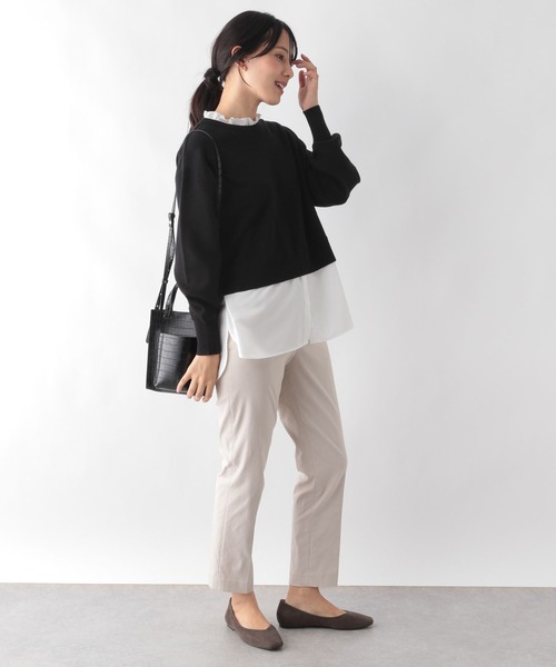 GLOBAL WORK(グローバルワーク)の「メルティ布帛ドッキングプルオーバー/906683(ニット/セーター・レディース・モカ/杢グレー/ブラック・MEDIUM/LARGE)」の6枚目の写真