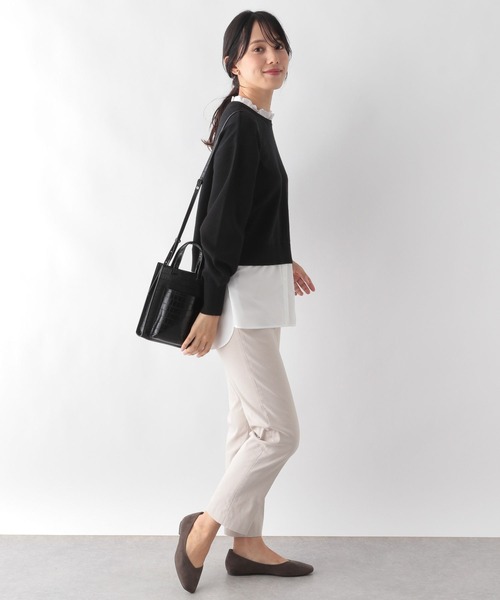 GLOBAL WORK(グローバルワーク)の「メルティ布帛ドッキングプルオーバー/906683(ニット/セーター・レディース・モカ/杢グレー/ブラック・MEDIUM/LARGE)」の7枚目の写真