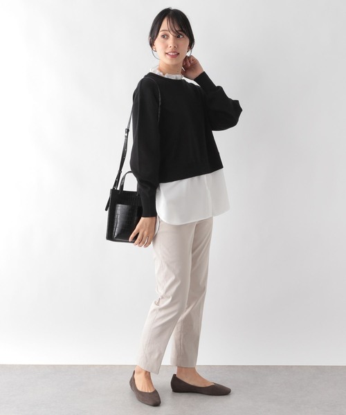 GLOBAL WORK(グローバルワーク)の「メルティ布帛ドッキングプルオーバー/906683(ニット/セーター・レディース・モカ/杢グレー/ブラック・MEDIUM/LARGE)」の8枚目の写真