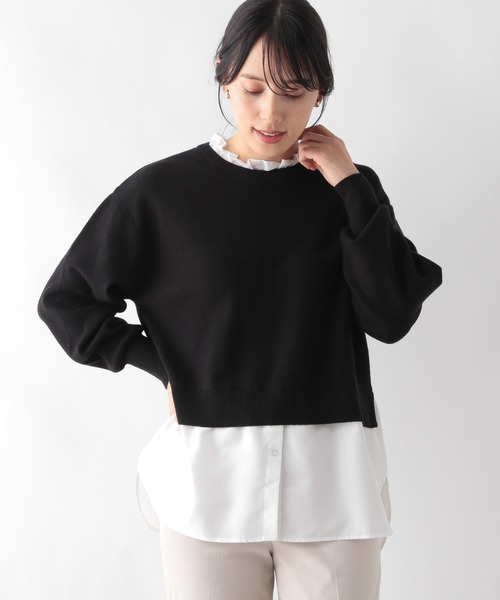 GLOBAL WORK(グローバルワーク)の「メルティ布帛ドッキングプルオーバー/906683(ニット/セーター・レディース・モカ/杢グレー/ブラック・MEDIUM/LARGE)」の9枚目の写真