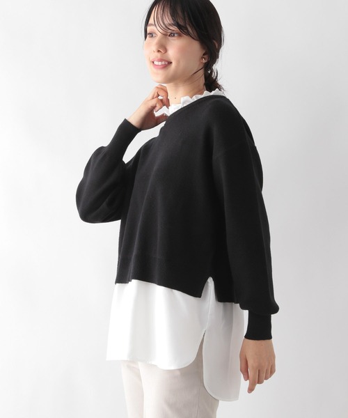 GLOBAL WORK(グローバルワーク)の「メルティ布帛ドッキングプルオーバー/906683(ニット/セーター・レディース・モカ/杢グレー/ブラック・MEDIUM/LARGE)」の10枚目の写真