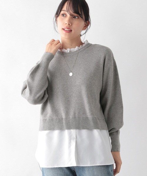 GLOBAL WORK(グローバルワーク)の「メルティ布帛ドッキングプルオーバー/906683(ニット/セーター・レディース・モカ/杢グレー/ブラック・MEDIUM/LARGE)」の13枚目の写真