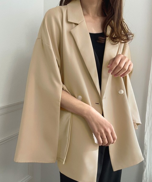 【完売新品未使用品✨】スリットスリーブテーラードジャケット　ピンク　01 完売新品未使用品✨】スリットスリーブテーラードジャケット ピンク 01