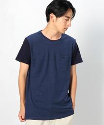 coen | 袖配色コットンリネンポケットTシャツ(Tシャツ/カットソー)