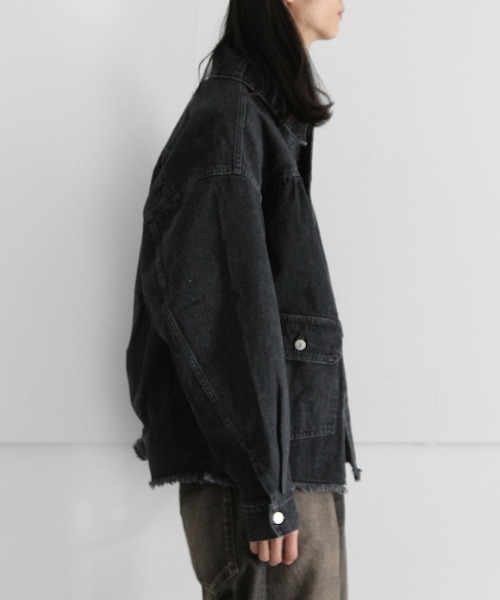 O(オー)の「NEONSIGN Cutaway front Denim jacket -Used-(デニムジャケット・メンズ・ブラック・46/44)」の2枚目の写真