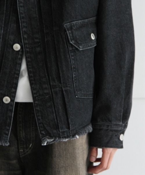 O(オー)の「NEONSIGN Cutaway front Denim jacket -Used-(デニムジャケット・メンズ・ブラック・46/44)」の5枚目の写真