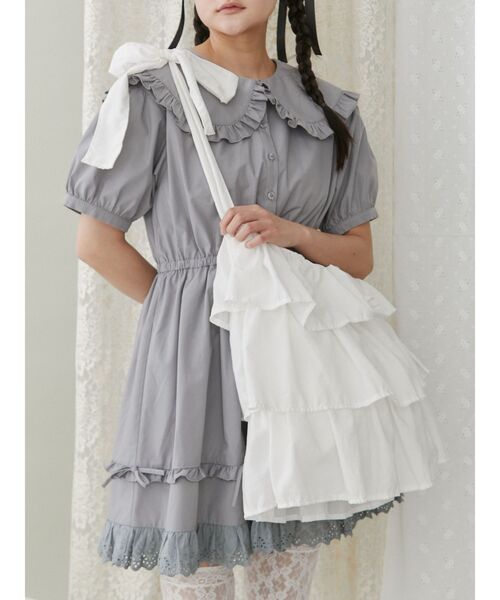 merry jenny（メリージェニー）の「frilly tote bag（ショルダーバッグ・レディース・ブラック/オフホワイト・FREE）」の4枚目の写真