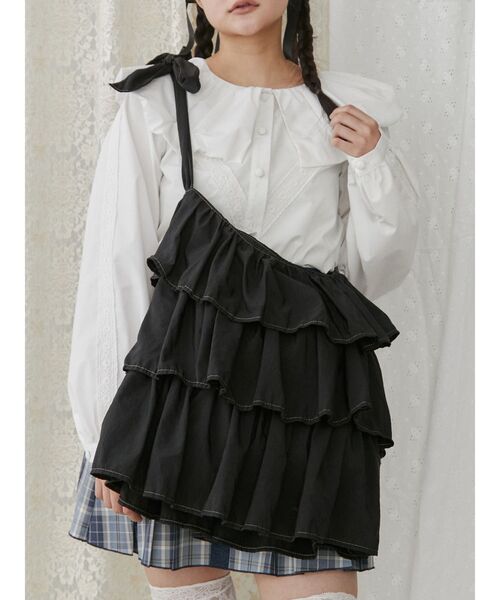 merry jenny（メリージェニー）の「frilly tote bag（ショルダーバッグ・レディース・ブラック/オフホワイト・FREE）」の2枚目の写真