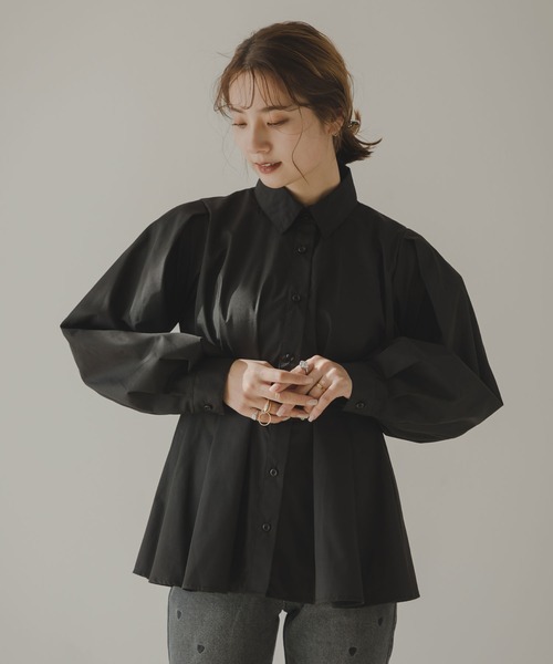 rectangle(レクタングル)の「ウエストタックペプラムシャツ(シャツ/ブラウス・レディース・ブラック/オフホワイト・MEDIUM)」の16枚目の写真