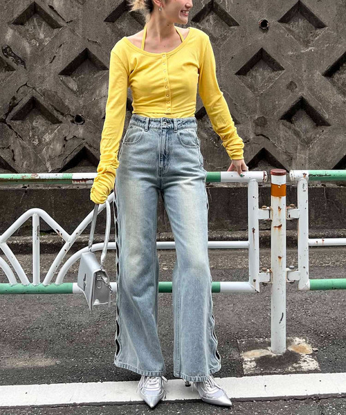 SPIRALGIRL（スパイラルガール）の「フロントボタン袖ギャザーアンサンブルトップス（Tシャツ/カットソー・レディース・イエロー/グレー/ブラック・FREE）」の20枚目の写真