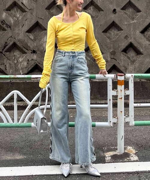 SPIRALGIRL（スパイラルガール）の「フロントボタン袖ギャザーアンサンブルトップス（Tシャツ/カットソー・レディース・イエロー/グレー/ブラック・FREE）」の17枚目の写真