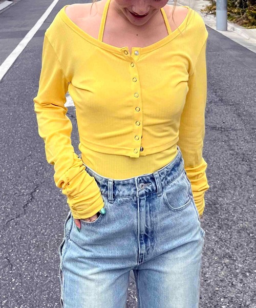 SPIRALGIRL（スパイラルガール）の「フロントボタン袖ギャザーアンサンブルトップス（Tシャツ/カットソー・レディース・イエロー/グレー/ブラック・FREE）」の19枚目の写真