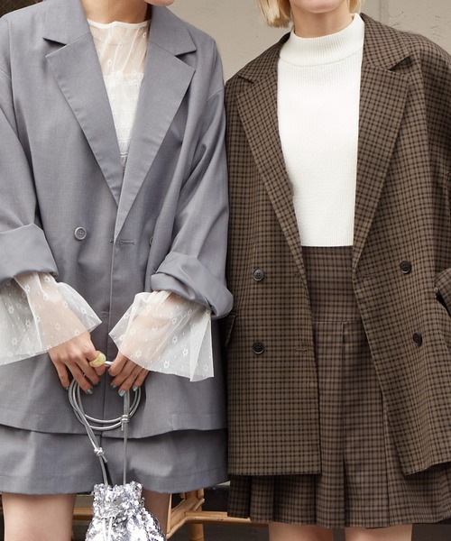 w closet（ダブルクローゼット）の「テーラードジャケット（テーラードジャケット・レディース・ベージュ/チェック/ライトグレー・FREE）」の7枚目の写真