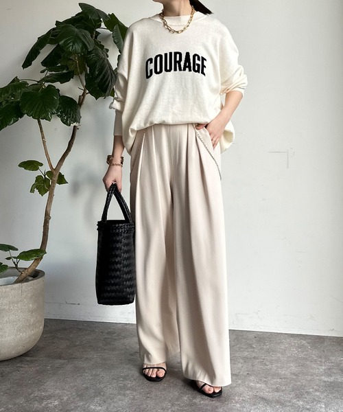 DouDou(ドゥドゥ)の「【前後2WAY】COURAGEロゴニット(ニット/セーター・レディース・オフホワイト/ライトグレー/ネイビー・FREE)」の4枚目の写真