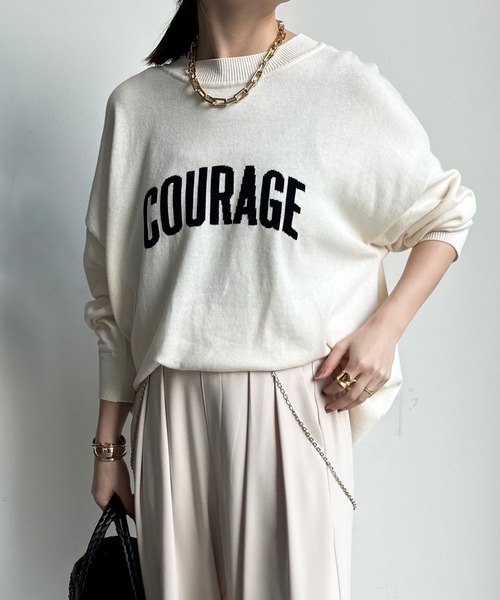 DouDou(ドゥドゥ)の「【前後2WAY】COURAGEロゴニット(ニット/セーター・レディース・オフホワイト/ライトグレー/ネイビー・FREE)」の7枚目の写真