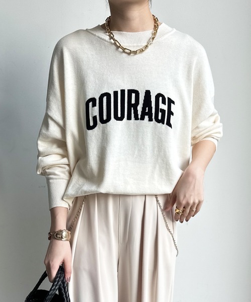 DouDou(ドゥドゥ)の「【前後2WAY】COURAGEロゴニット(ニット/セーター・レディース・オフホワイト/ライトグレー/ネイビー・FREE)」の8枚目の写真