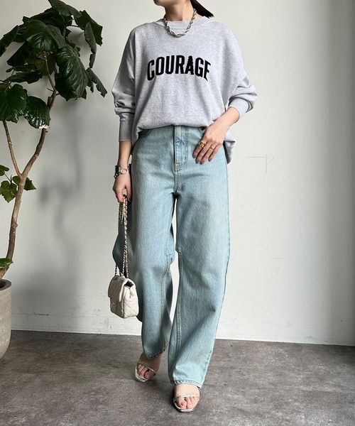 DouDou(ドゥドゥ)の「【前後2WAY】COURAGEロゴニット(ニット/セーター・レディース・オフホワイト/ライトグレー/ネイビー・FREE)」の13枚目の写真