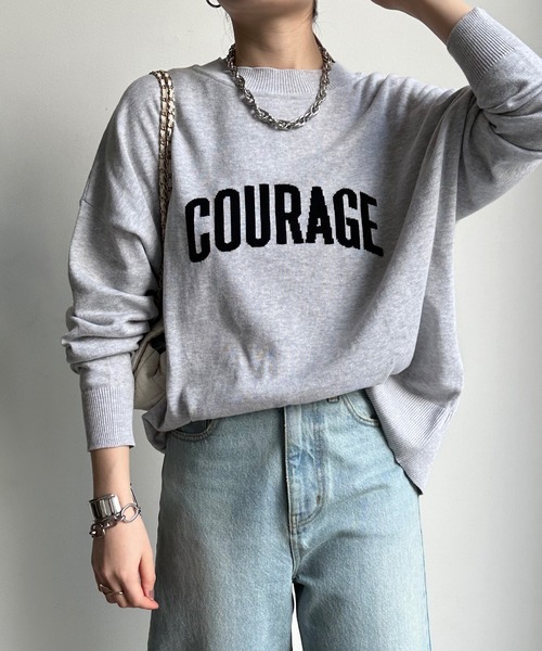 DouDou(ドゥドゥ)の「【前後2WAY】COURAGEロゴニット(ニット/セーター・レディース・オフホワイト/ライトグレー/ネイビー・FREE)」の16枚目の写真