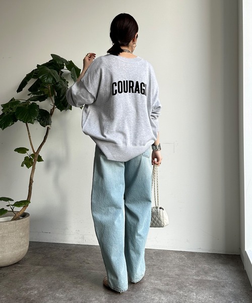 DouDou(ドゥドゥ)の「【前後2WAY】COURAGEロゴニット(ニット/セーター・レディース・オフホワイト/ライトグレー/ネイビー・FREE)」の19枚目の写真